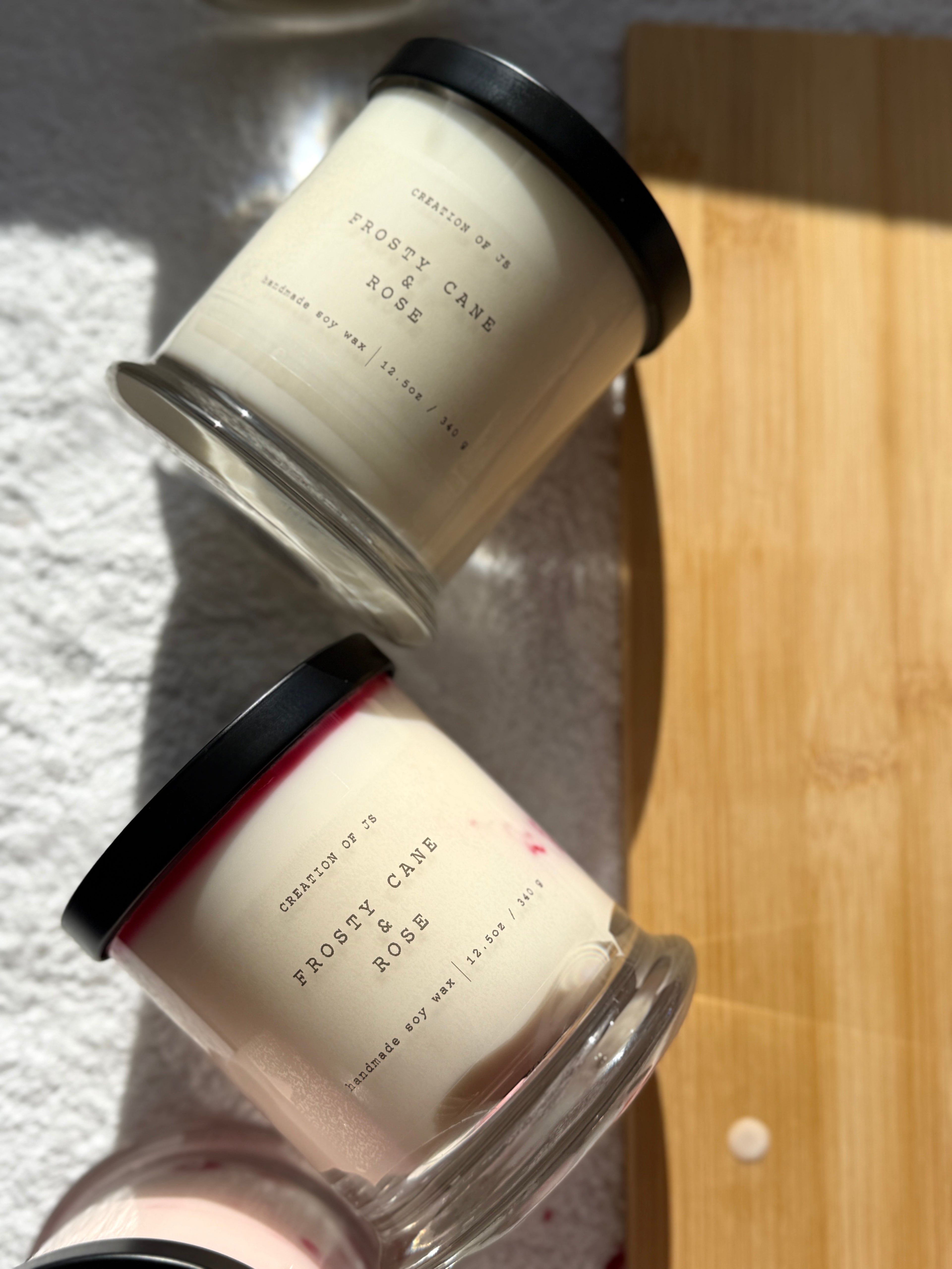 Christmas candle| frosty cane and rose