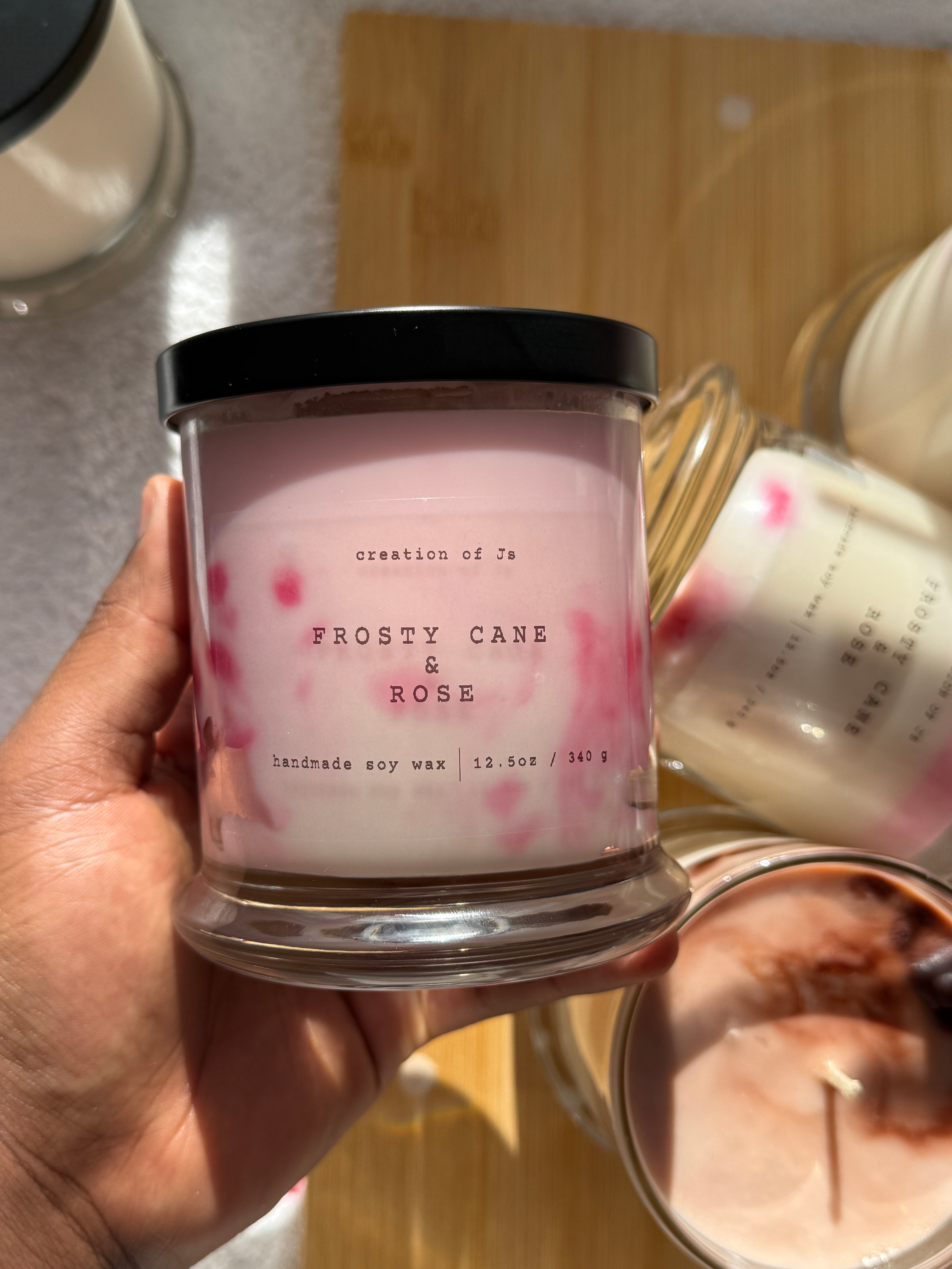 Christmas candle| frosty cane and rose