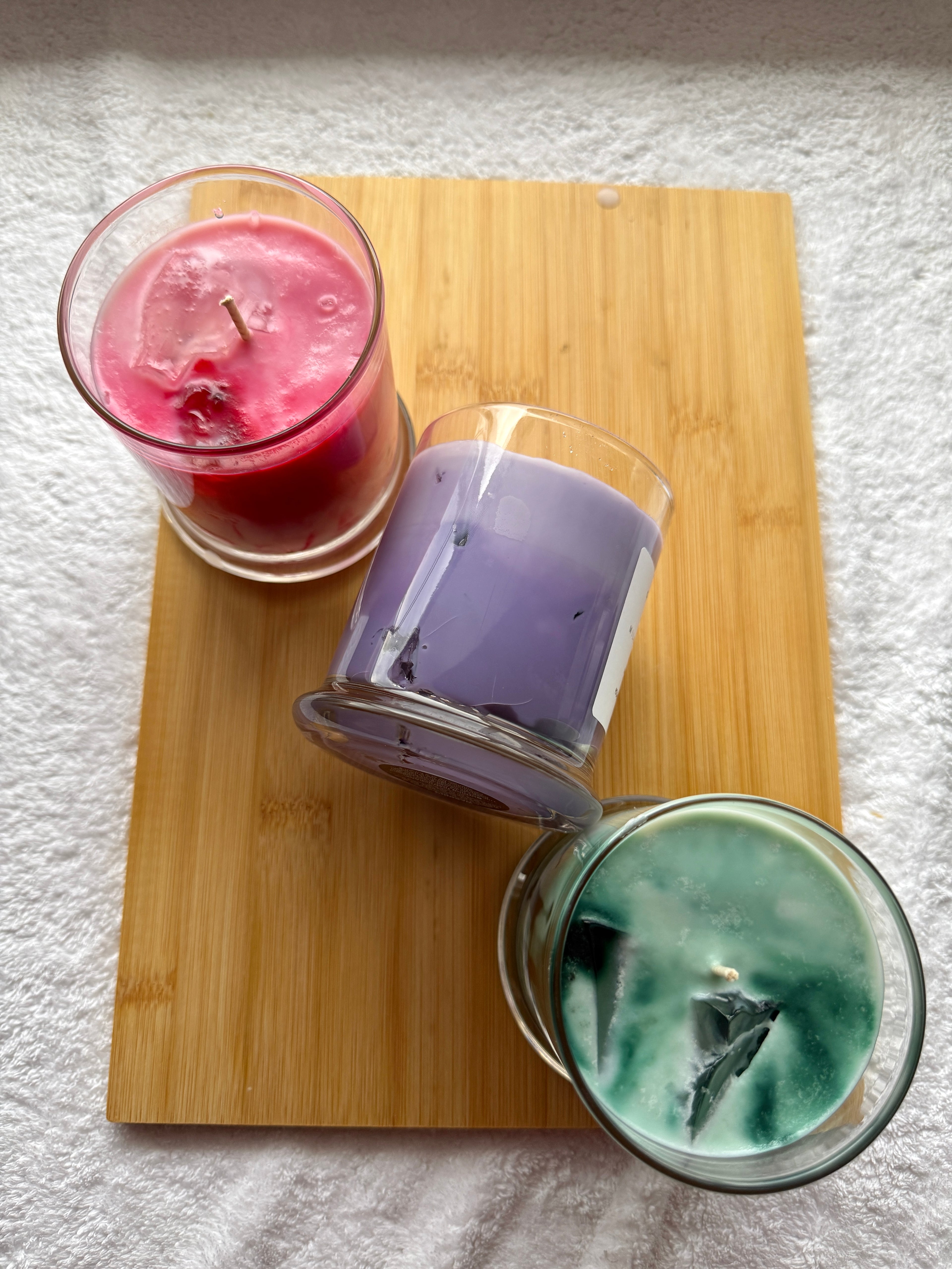 3 scented candles(1milky strawberry, 1 milky lavender, 1 iced matcha latte).